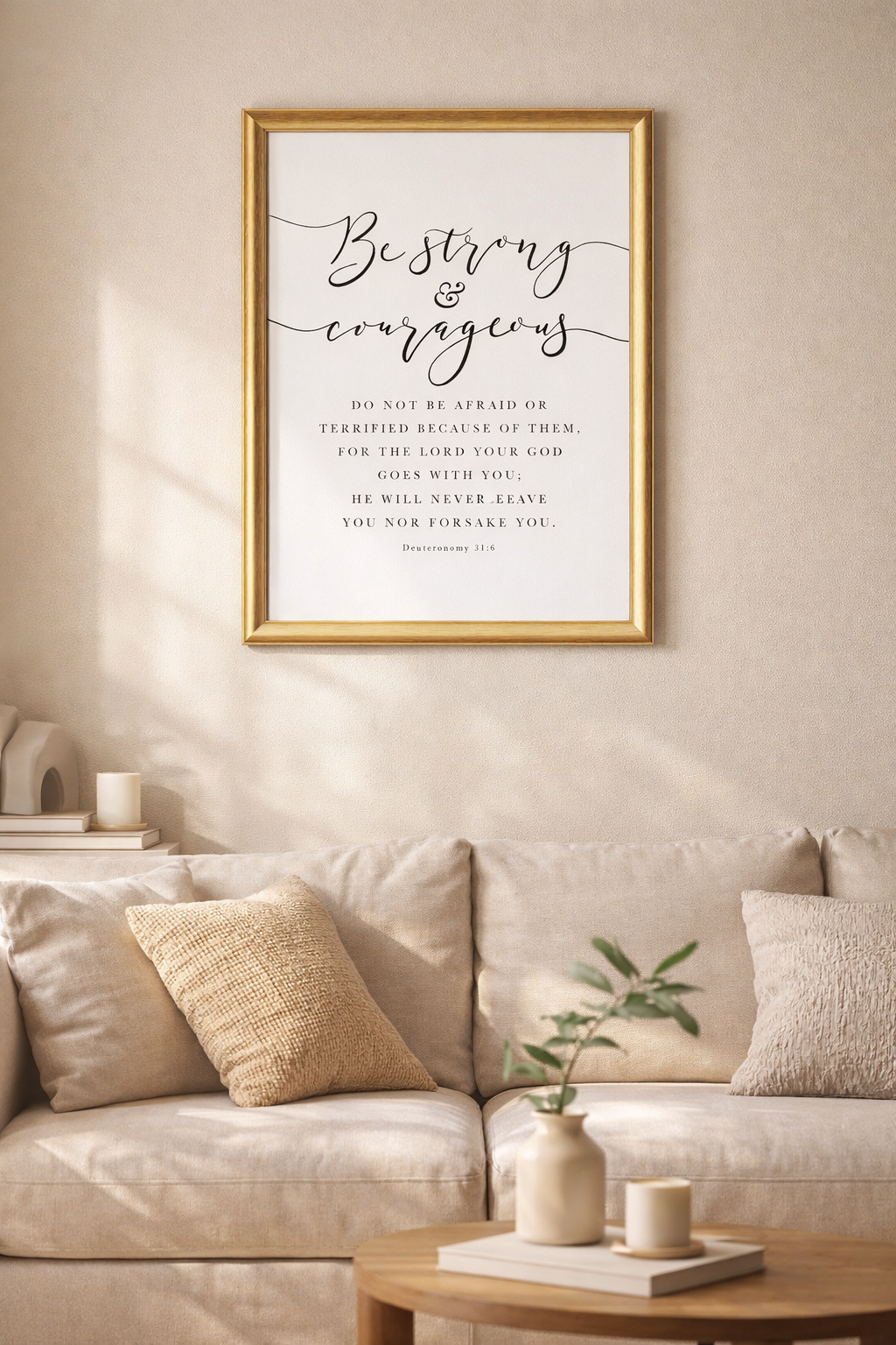 Be Strong & Courageous — Deuteronomy 31:6 | 12×16 Gold Framed Scripture Wall Art