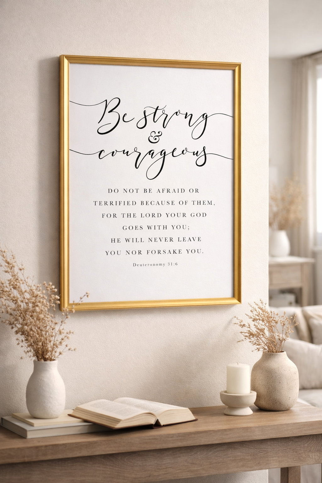 Be Strong & Courageous — Deuteronomy 31:6 | 12×16 Gold Framed Scripture Wall Art