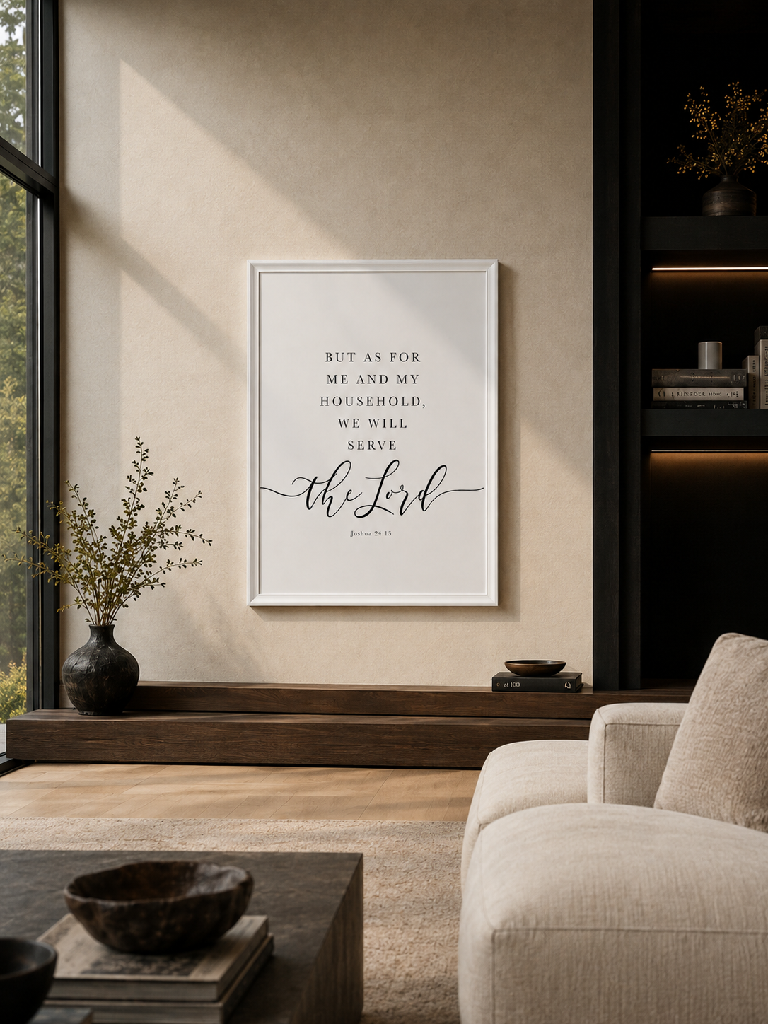 As for Me & My House — Joshua 24:15 | 24×36 White Framed Scripture Wall Art