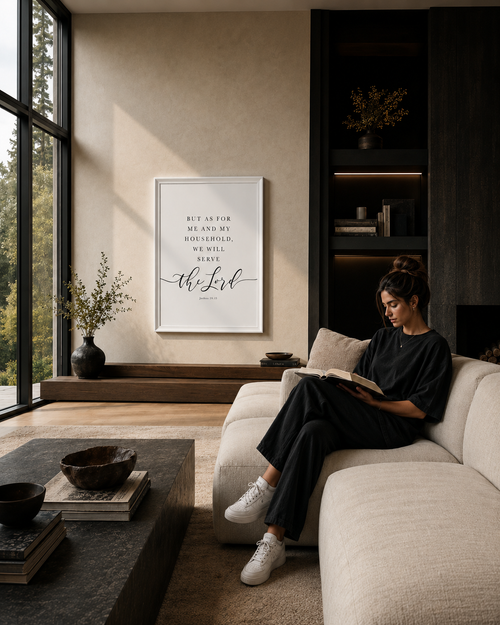 As for Me & My House — Joshua 24:15 | 24×36 White Framed Scripture Wall Art