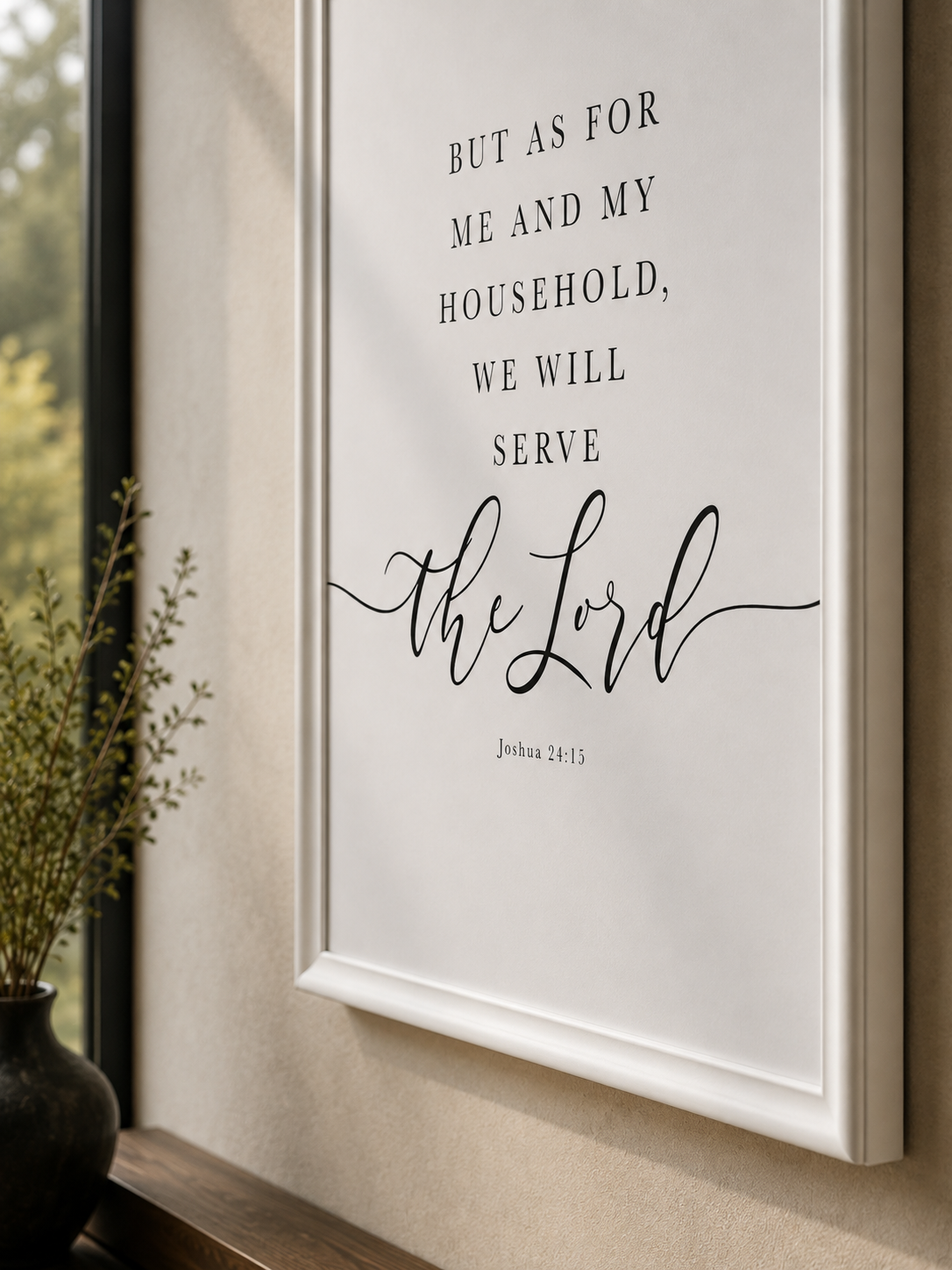 As for Me & My House — Joshua 24:15 | 24×36 White Framed Scripture Wall Art