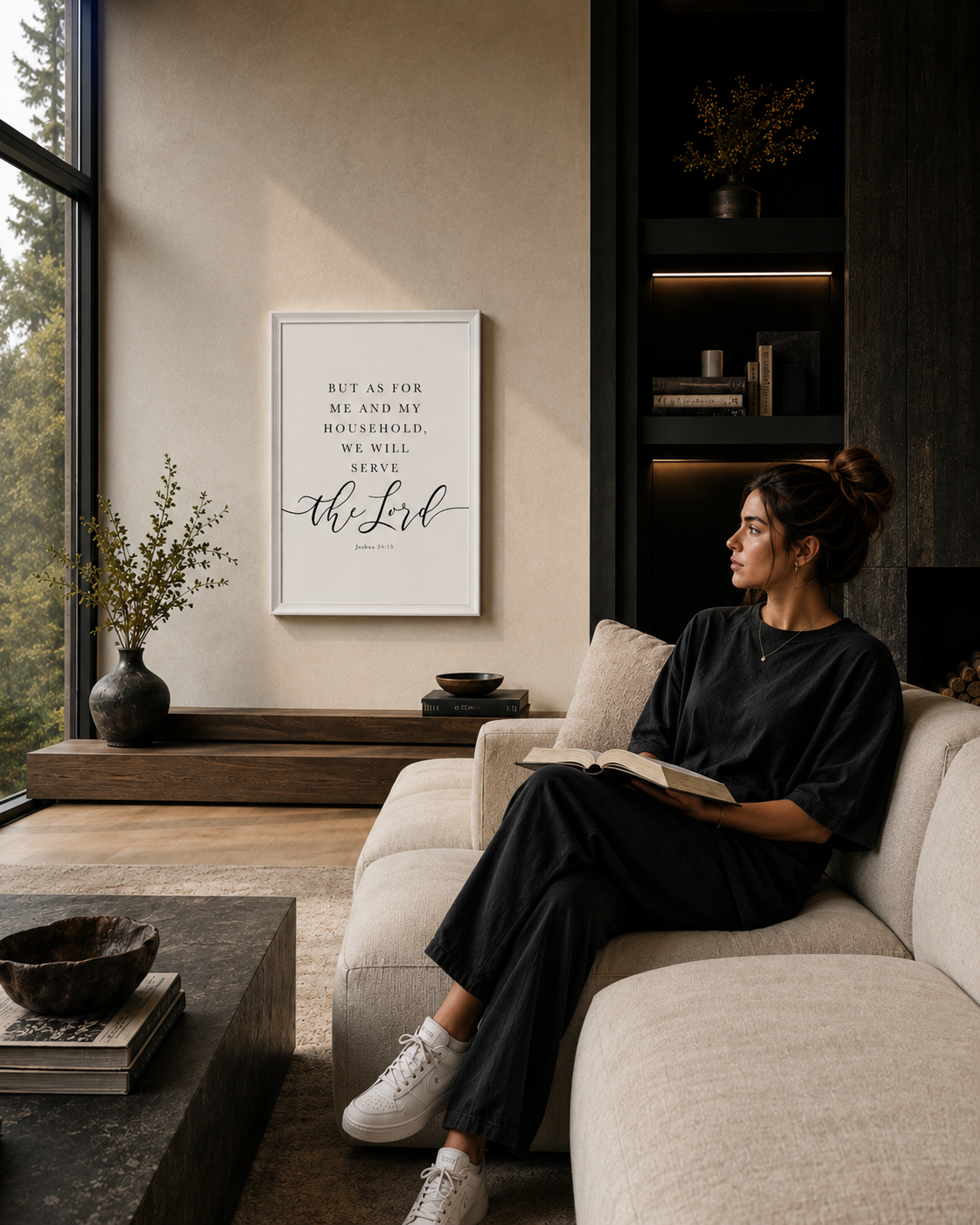 As for Me & My House — Joshua 24:15 | 24×36 White Framed Scripture Wall Art