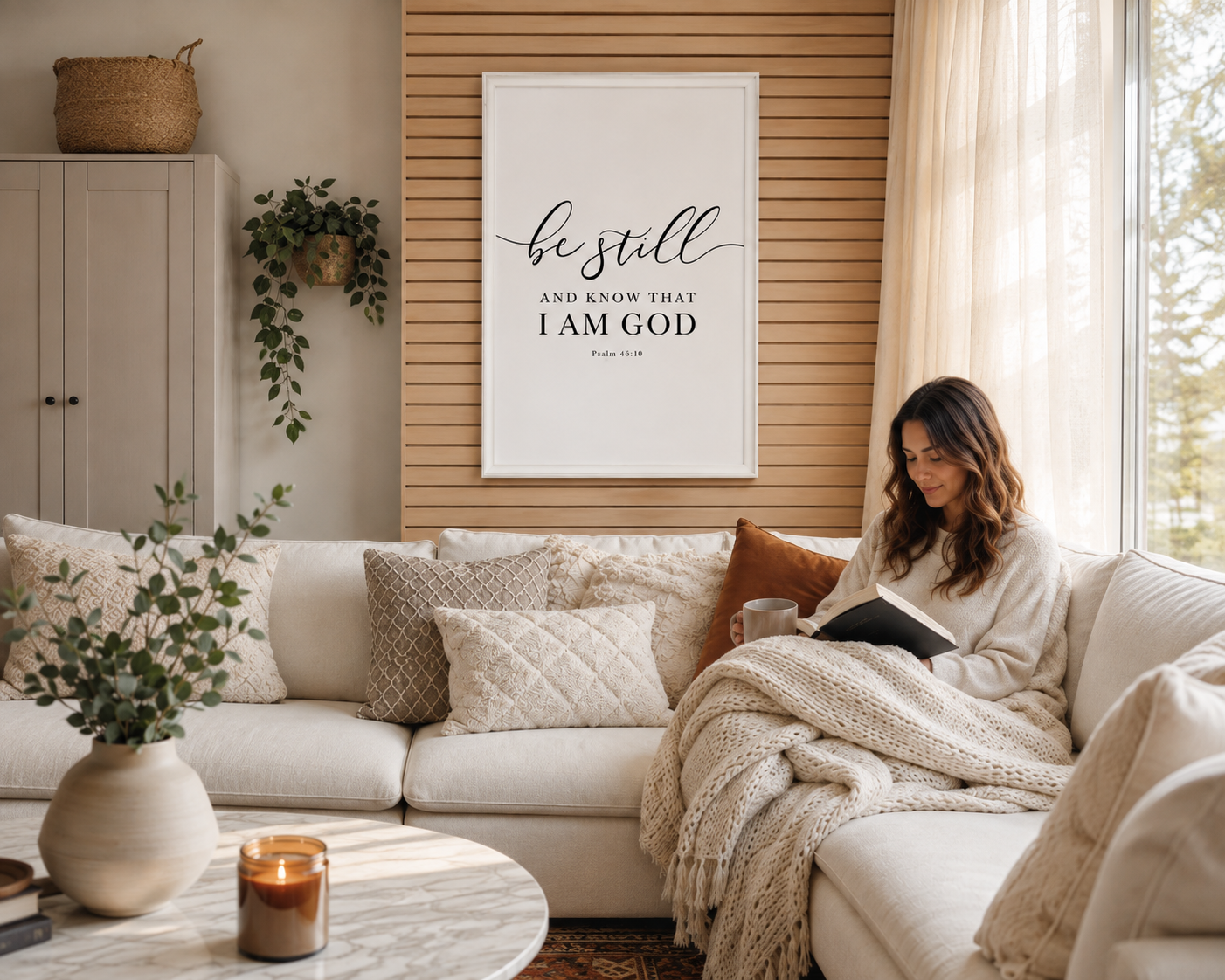 Be Still & Know — Psalm 46:10 | 24×36 White Framed Scripture Wall Art
