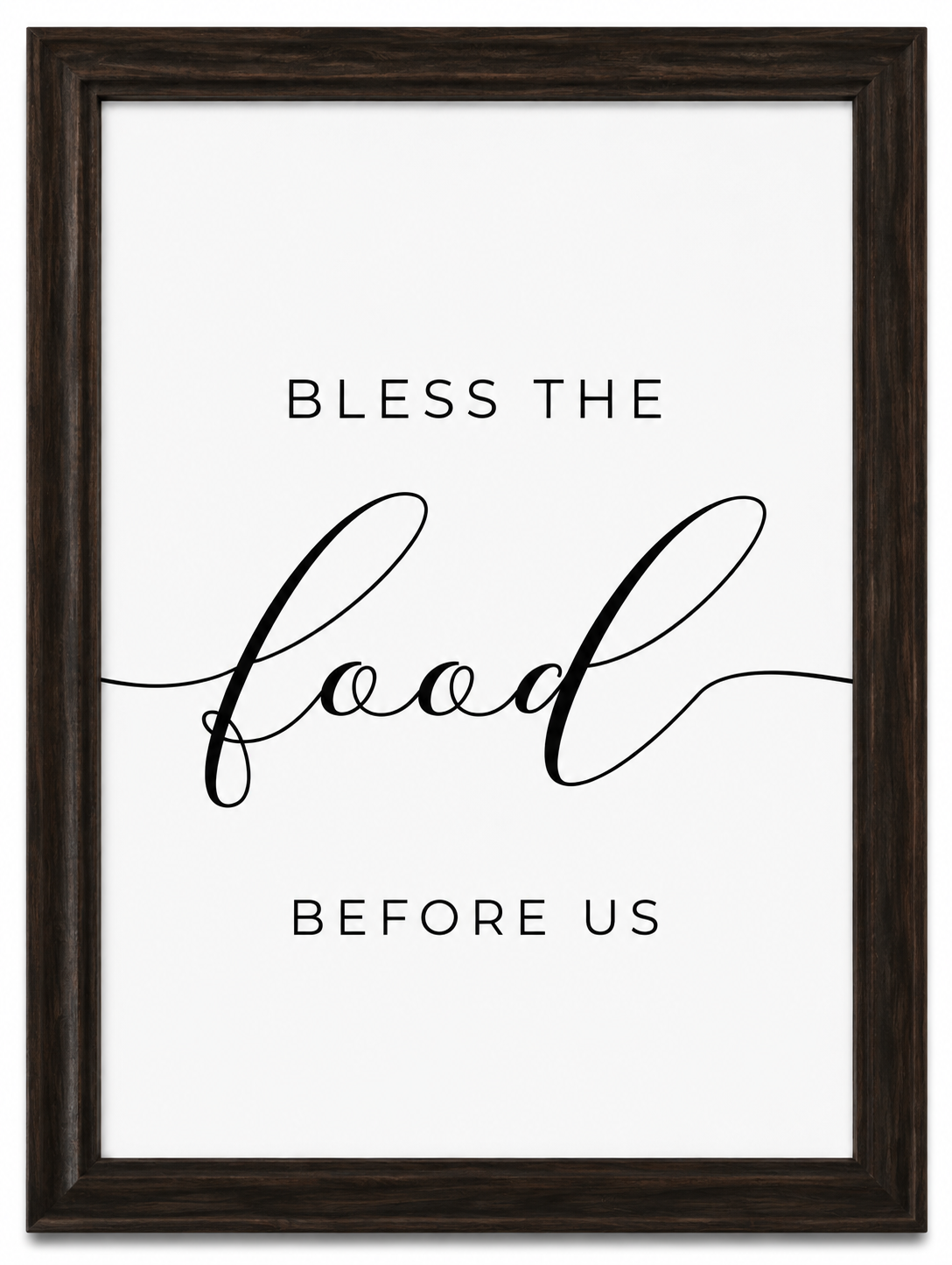 Bless the Food, Family & Love — 3-Piece Dining Prayer Set | 12×16 Dark Oak Framed Wall Art