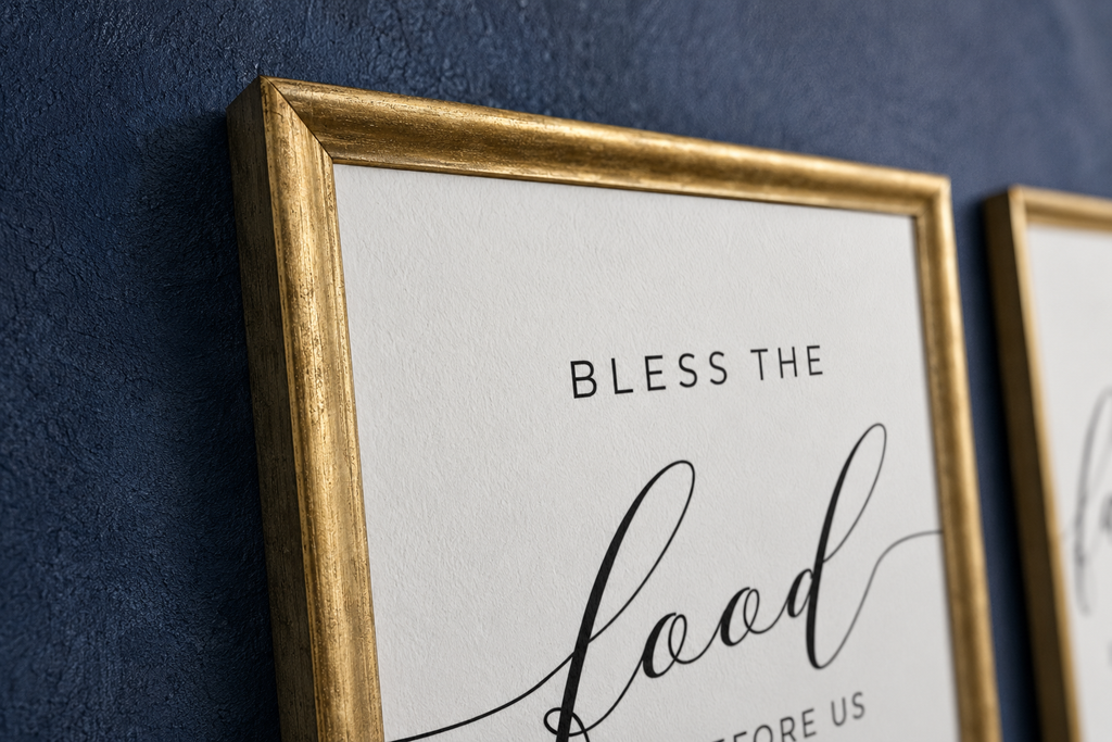 Bless the Food, Family & Love — 3-Piece Dining Prayer Set | 12×16 Gold Framed Wall Art