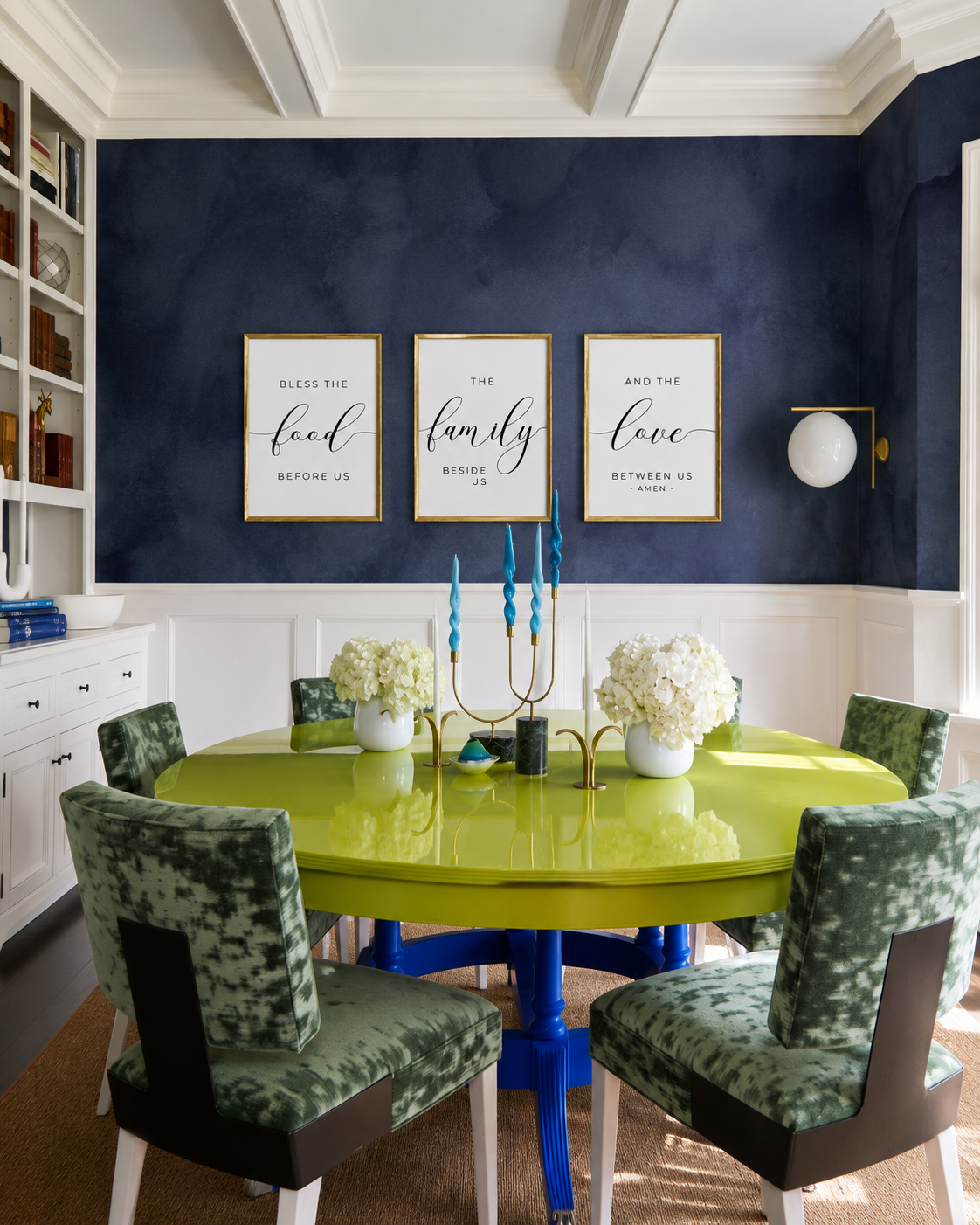 Bless the Food, Family & Love — 3-Piece Dining Prayer Set | 12×16 Gold Framed Wall Art