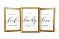 Bless the Food, Family & Love — 3-Piece Dining Prayer Set | 12×16 Gold Framed Wall Art