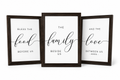 Bless the Food, Family & Love — 3-Piece Dining Prayer Set | 12×16 Dark Oak Framed Wall Art