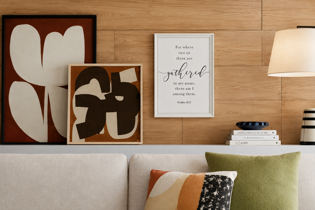 Where Two or Three Are Gathered — Matthew 18:20 | 12×16 White Framed Scripture Wall Art