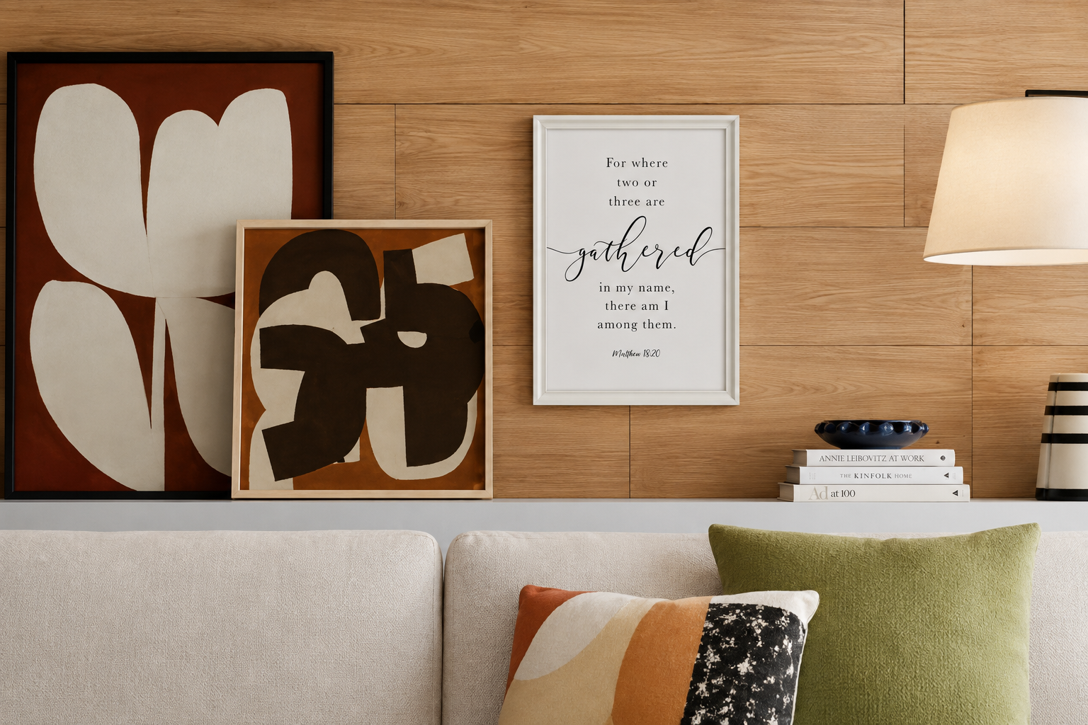 Where Two or Three Are Gathered — Matthew 18:20 | 12×16 White Framed Scripture Wall Art