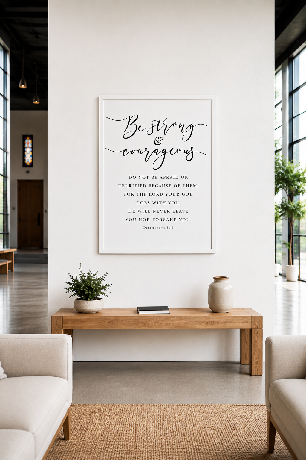 Be Strong & Courageous — Deuteronomy 31:6 | 24×36 Framed Scripture Wall Art