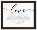 Love Never Fails — 1 Corinthians 13:4–8 | 12×16 Dark Oak Framed Scripture Wall Art