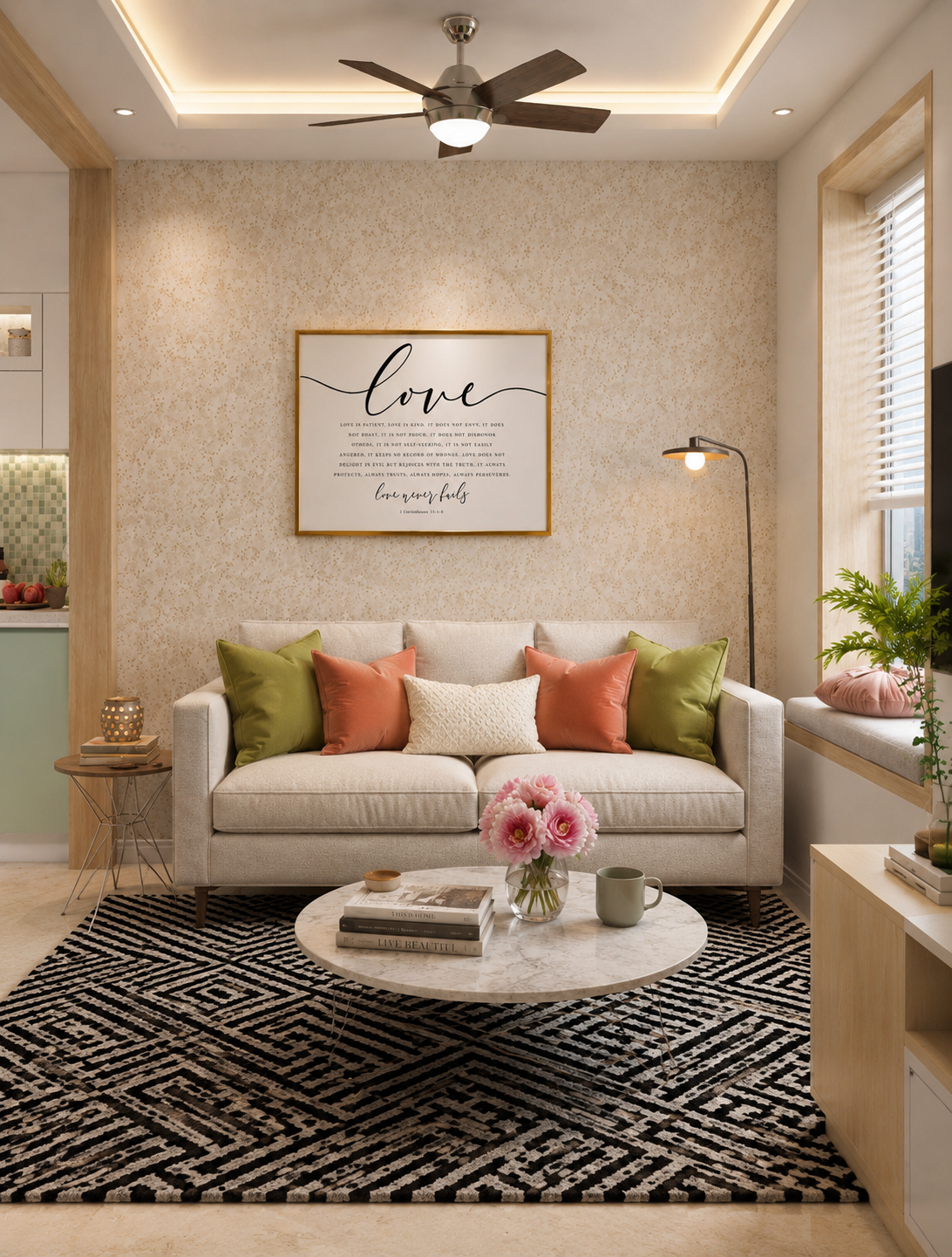 Love Never Fails — 1 Corinthians 13:4–8 | 24×36 Gold Framed Scripture Wall Art