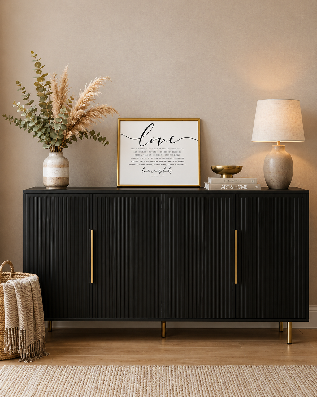 Love Never Fails — 1 Corinthians 13:4–8 | 12×16 Gold Framed Scripture Wall Art
