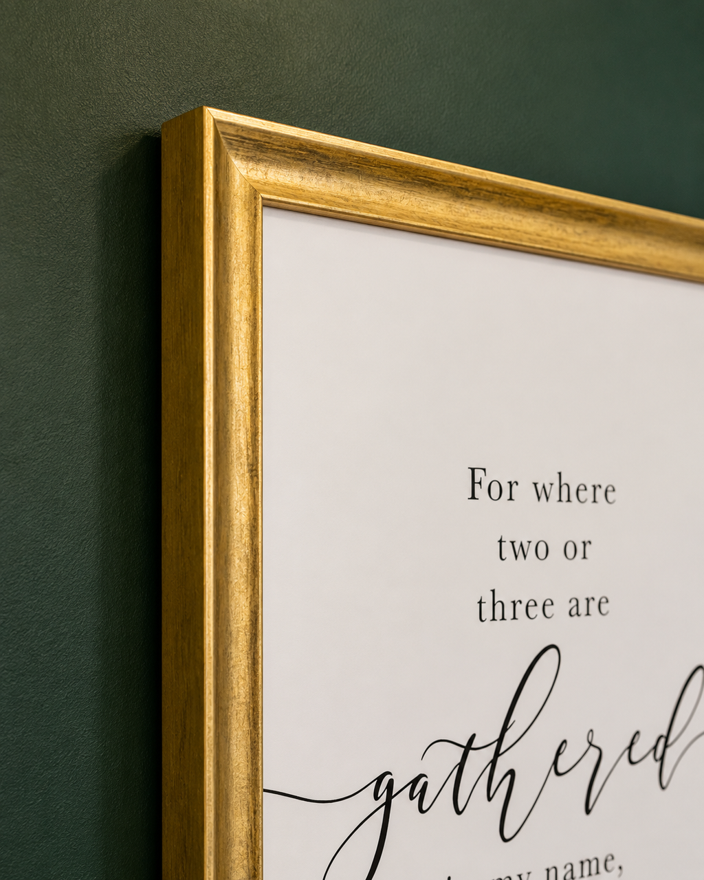 Where Two or Three Are Gathered — Matthew 18:20 | 12×16 Gold Framed Scripture Wall Art