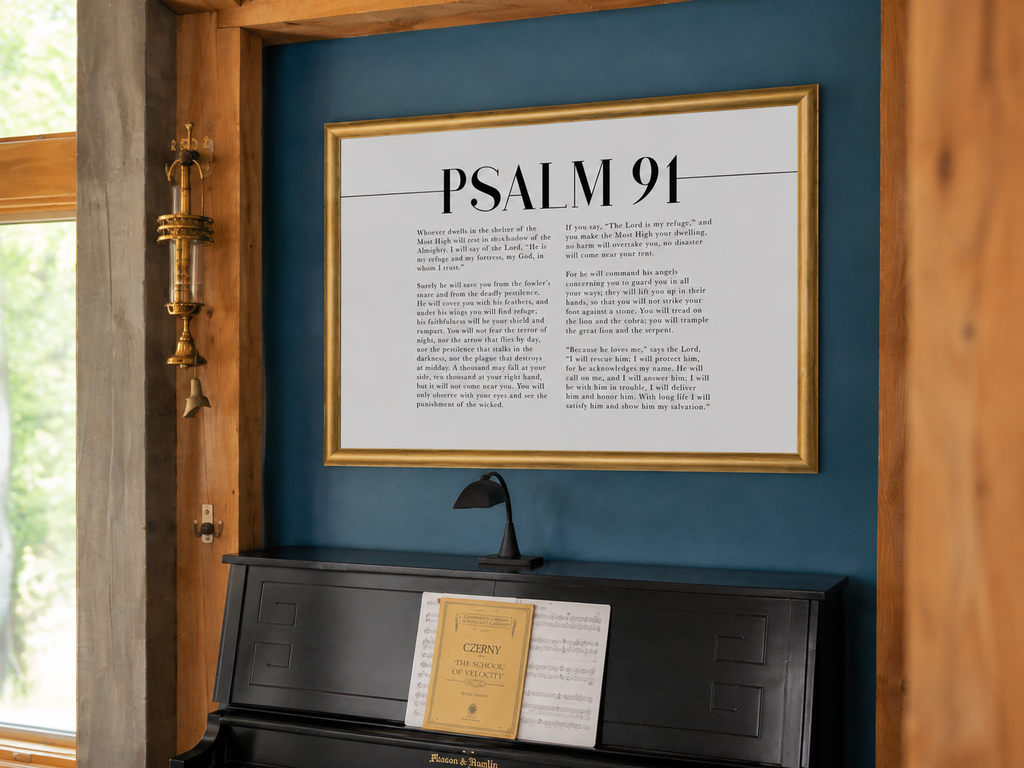 Psalm 91 — My Refuge & My Fortress | 24×36 Gold Framed Scripture Wall Art