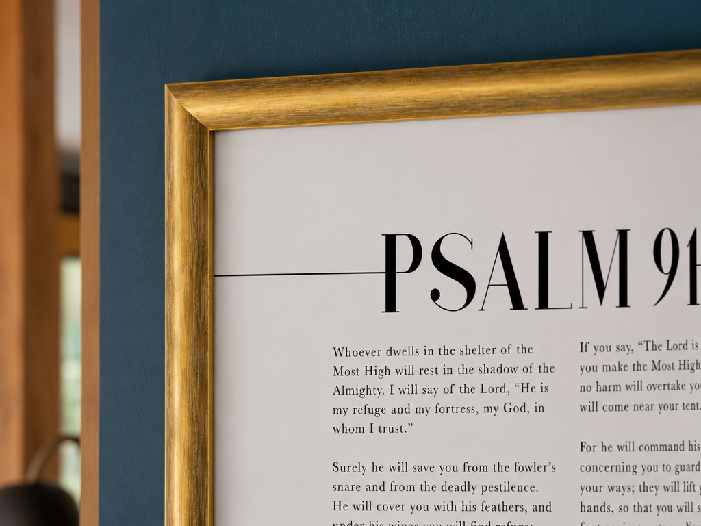 Psalm 91 — My Refuge & My Fortress | 24×36 Gold Framed Scripture Wall Art