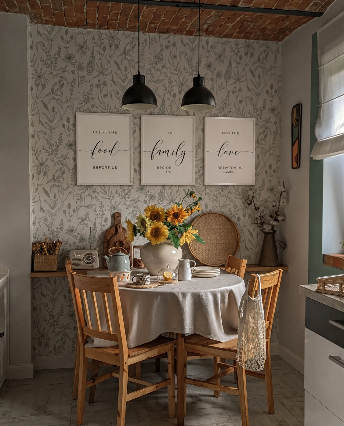 Bless the Food, Family & Love — 3-Piece Dining Prayer Set | 12×16 White Framed Wall Art