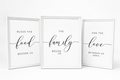 Bless the Food, Family & Love — 3-Piece Dining Prayer Set | 12×16 White Framed Wall Art