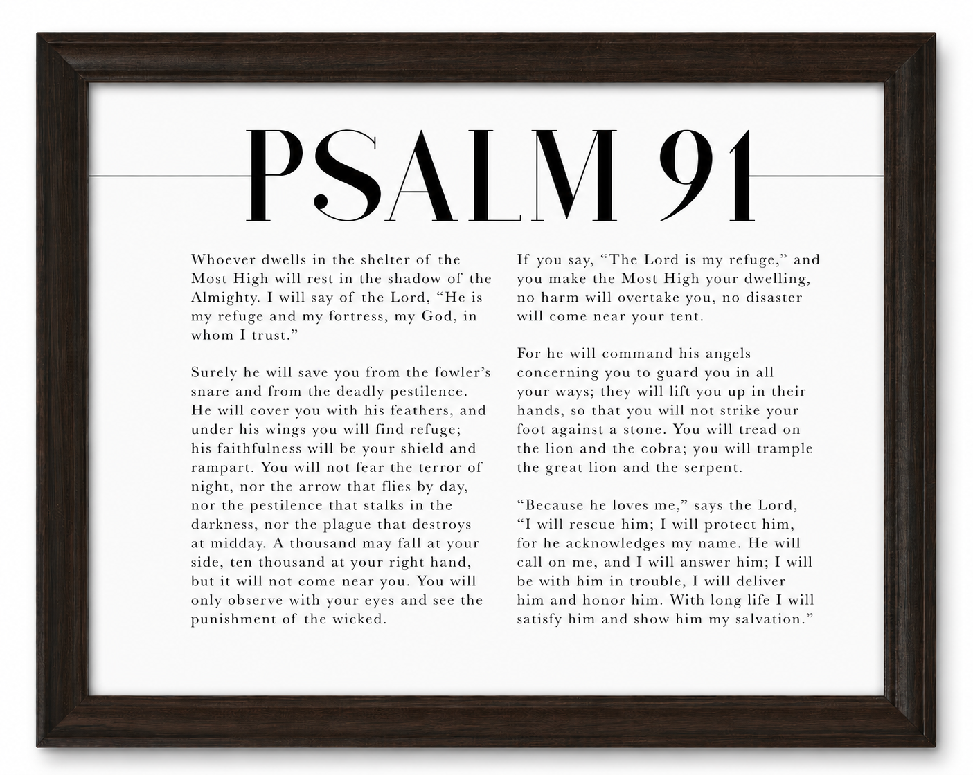 Psalm 91 — He Is My Refuge | 12×16 Dark Oak Framed Scripture Wall Art