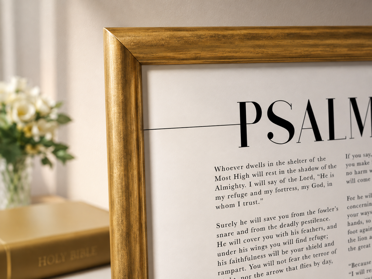 Psalm 91 — He Is My Refuge | 12×16 Gold Framed Scripture Wall Art
