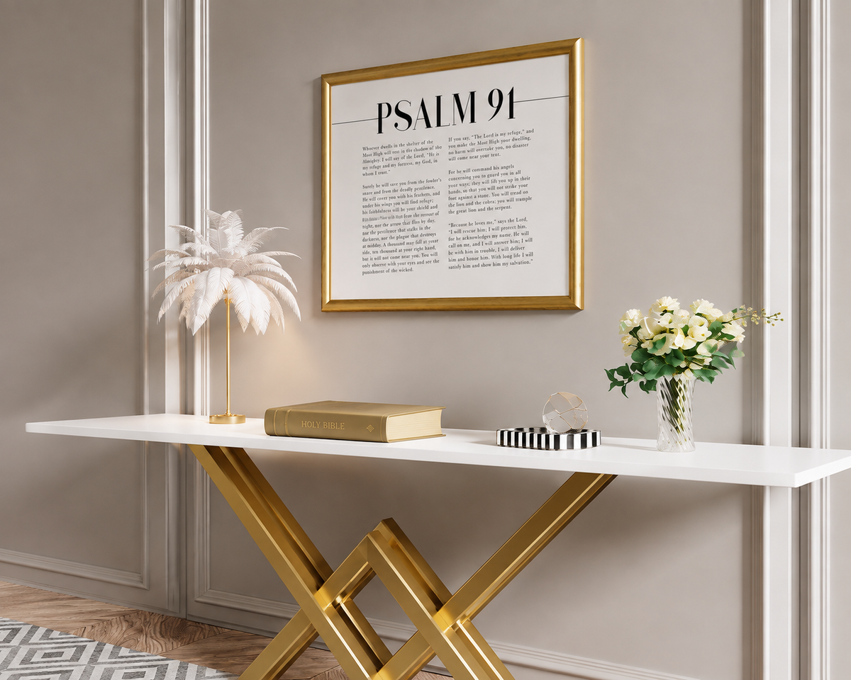 Psalm 91 — He Is My Refuge | 12×16 Gold Framed Scripture Wall Art