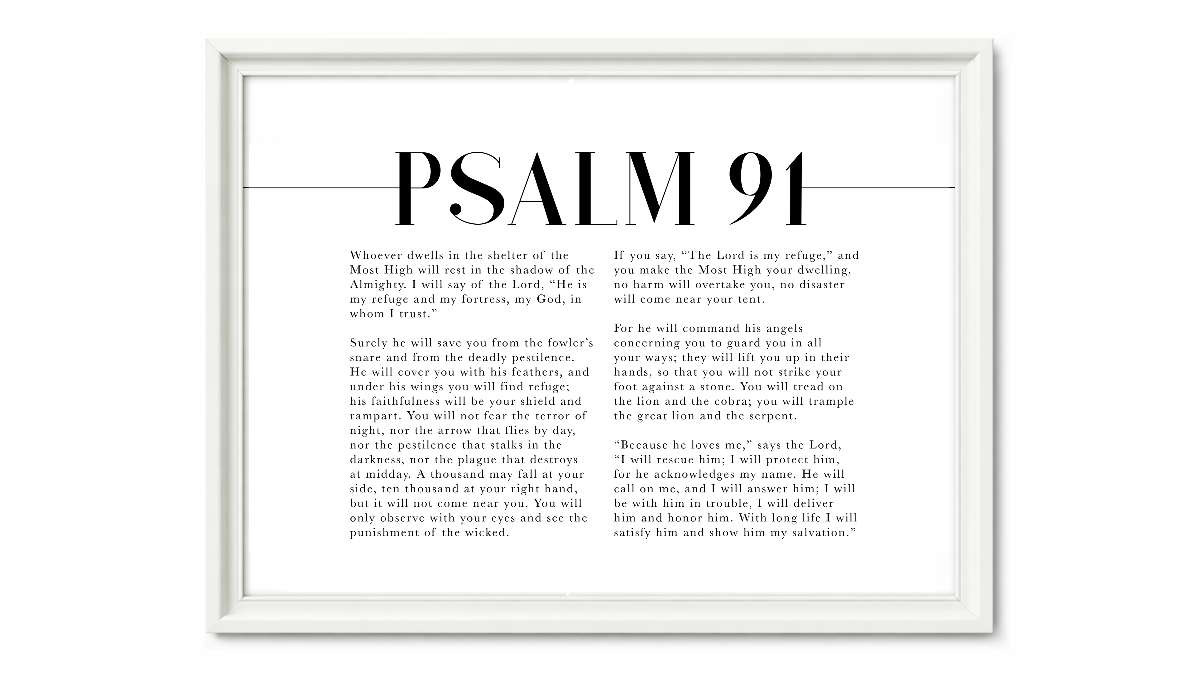 Psalm 91 — He Is My Refuge | 12×16 White Framed Scripture Wall Art
