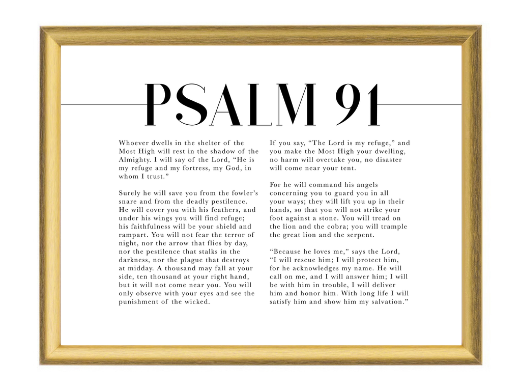 Psalm 91 — My Refuge & My Fortress | 24×36 Gold Framed Scripture Wall Art