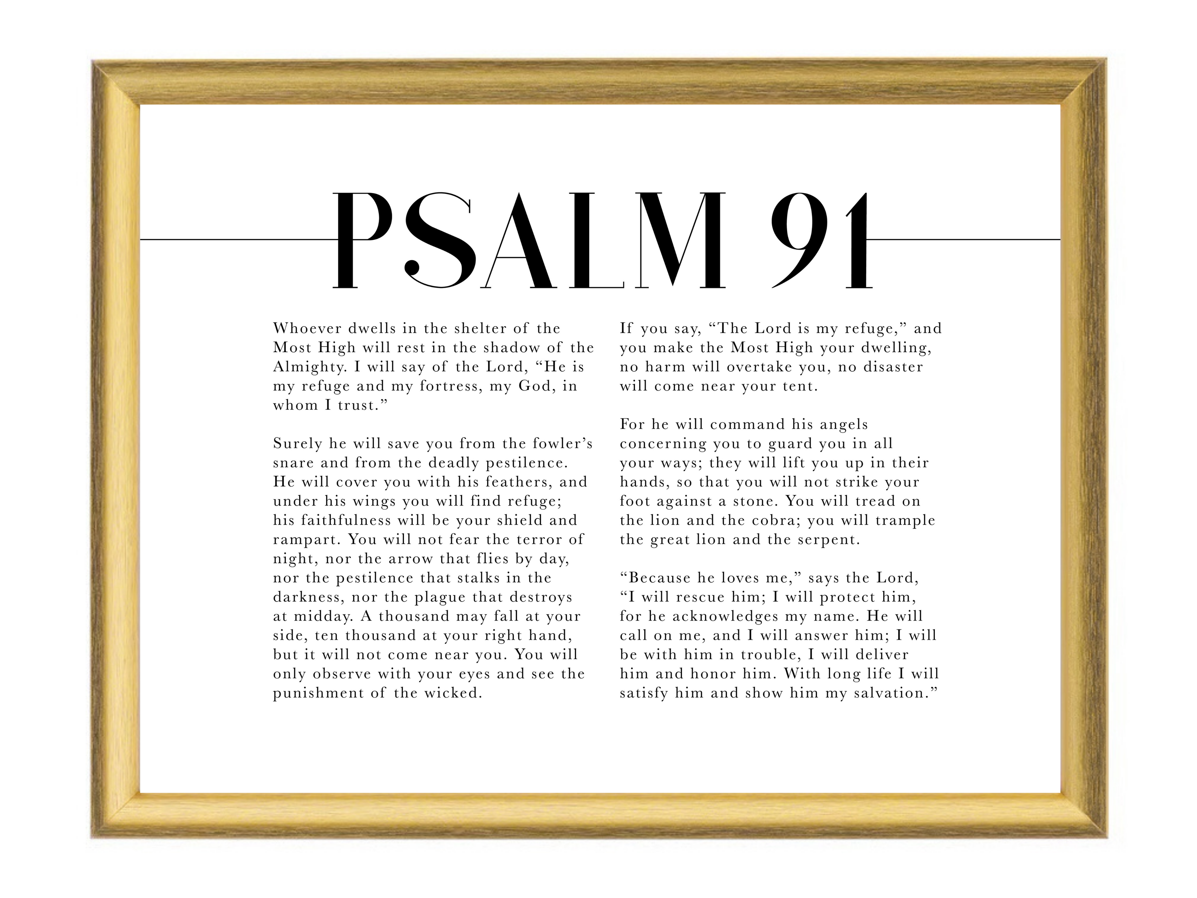 Psalm 91 — He Is My Refuge | 12×16 Gold Framed Scripture Wall Art
